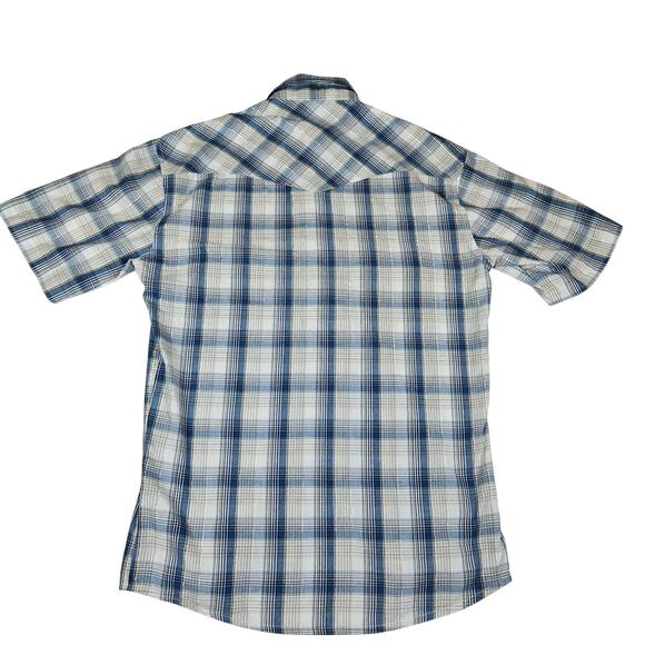 Rustler by Wrangler Mens Pearl Snap Plaid Cotton Western Cowboy Metallic Blue S - Picture 2 of 15